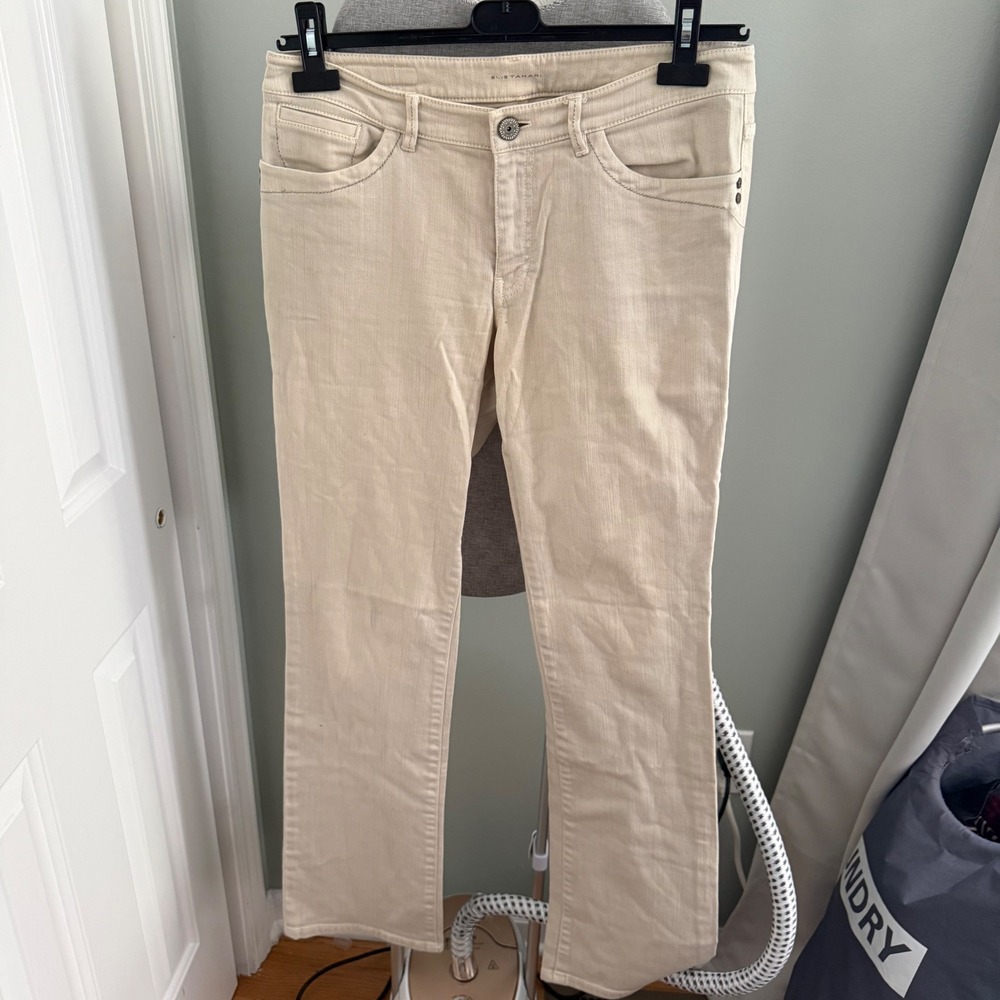 Elie Tahari Nicola Jean Womens 12 Ivory Cream Straight Leg Denim Jeans